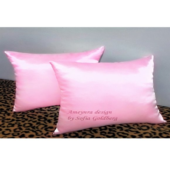 Pair of Light Pink Satin Pillows 16x12" ~ New, Soft - Picture 1 of 1
